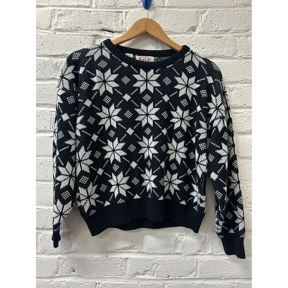 Fair Isle Snowflake‎ Knit Sweater Womens M/L Nordic Grunge Winter Lodgecore